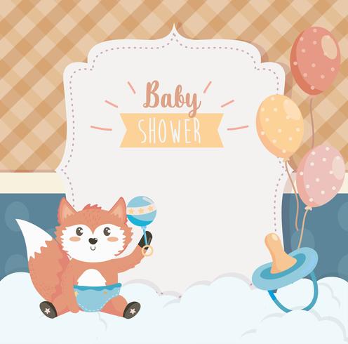 Baby shower card with fox in diaper  vector