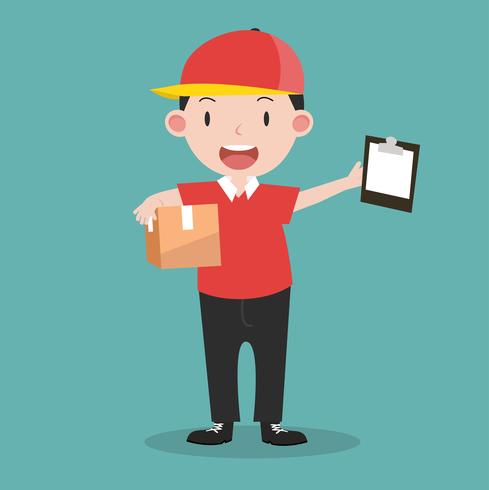 Deliveryman with boxes and clipboard vector