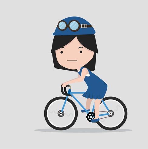 Niña pequeña con una bicicleta vector