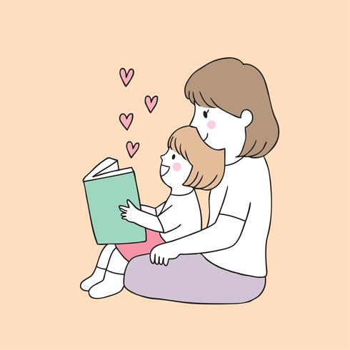 mother and daughter reading book  vector