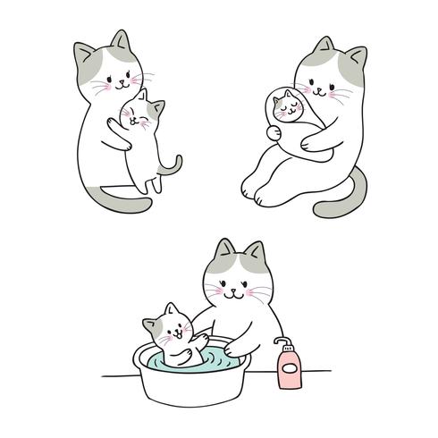 ducha de mamá y bebé gato vector