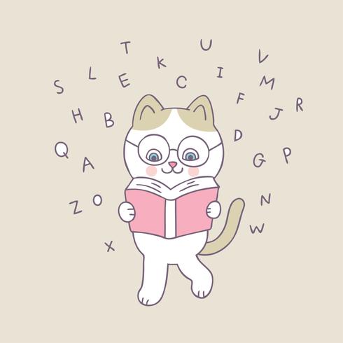 cat reading book  vector