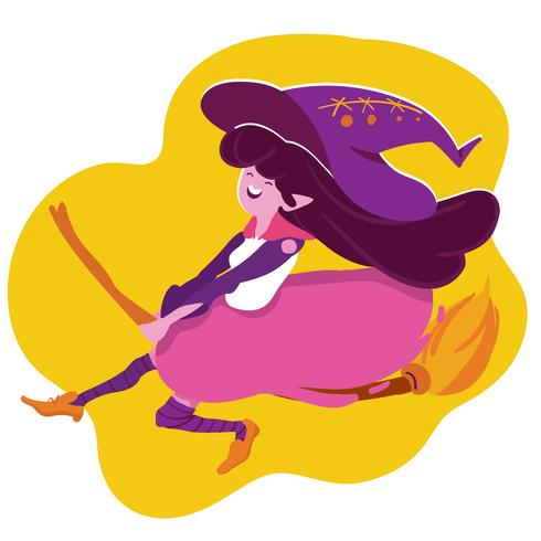 halloween witch flying with broomstick vector