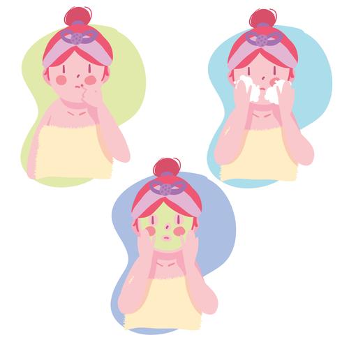 Face skin care routine girl set vector
