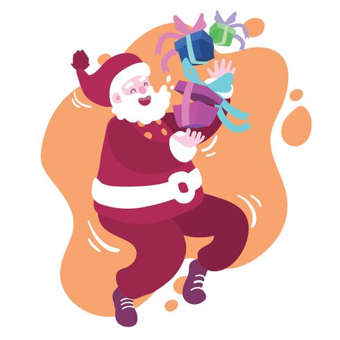 Santa claus jugando con regalo de navidad vector