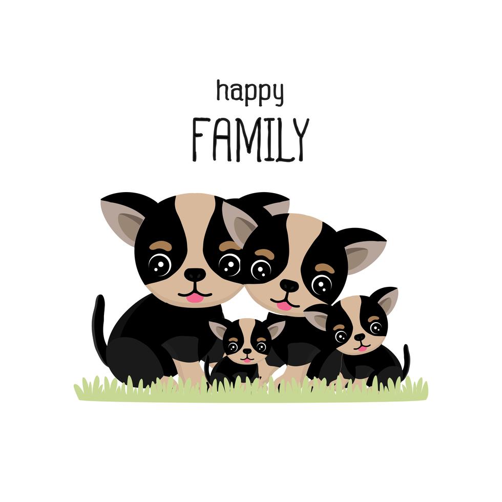 Happy cute chihuahua family cartoon. vector