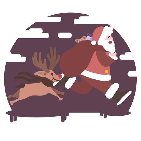Santa Claus Running With Rudolph The Red Nose Raindeer Snowy Santa Claus Running With Rudolph The Red Nose Raindeer Snowy