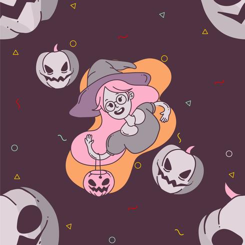 halloween witch and pumpkin seamless pattern vector