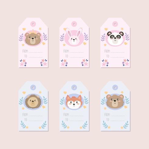 Set of baby animal baby shower gift tags  vector