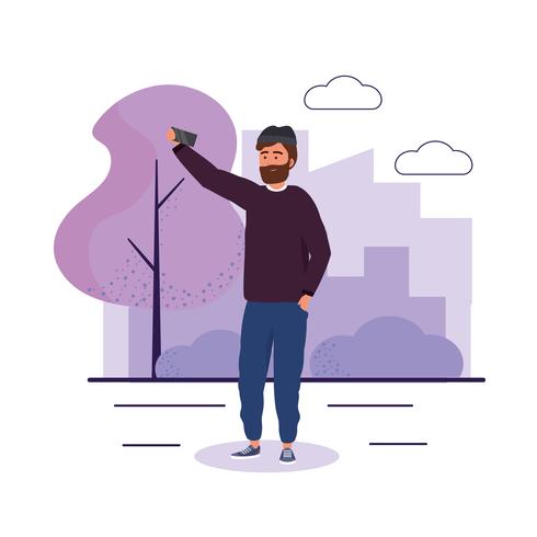 Man with beard taking selfie  vector