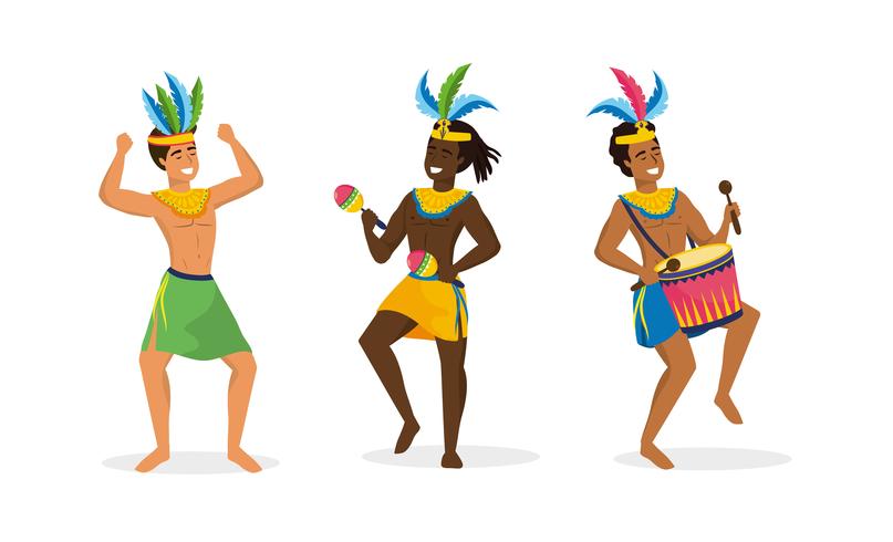 Conjunto de bailarines de carnaval masculinos en traje vector