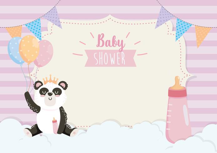 Tarjeta de Baby Shower con panda con biberón vector