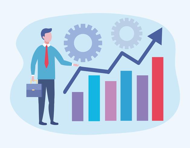 Businessman with arrow and bar graph with gears  vector