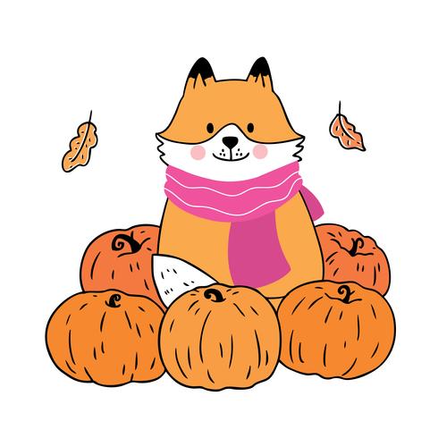 Autumn, Fox and pumpkins vector