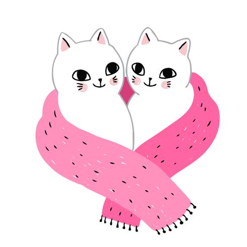 winter cats couple in scarf  vector