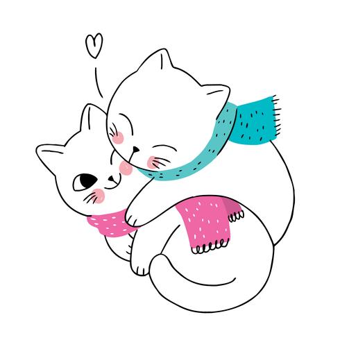  winter cats couple and scarf  vector