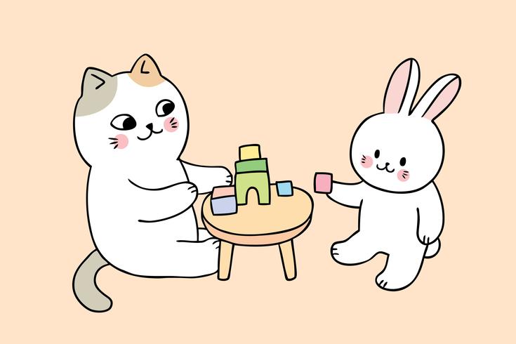  cat and rabbit playing vector