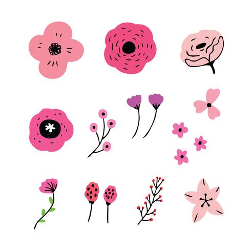 conjunto de flores rosadas vector