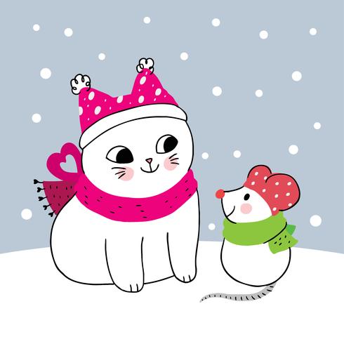 winter cat and mouse  vector