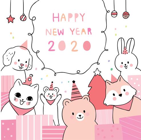 Happy new year Animals partying  vector
