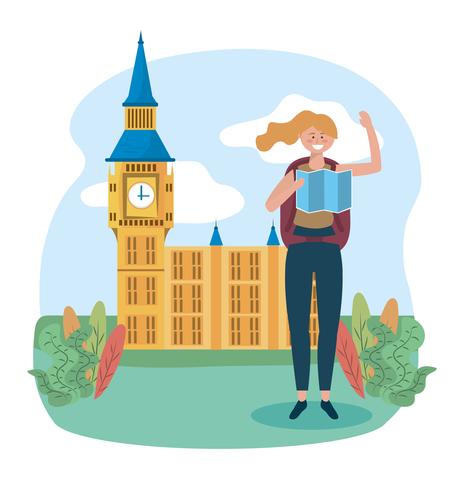 Mujer con mapa delante del big ben vector