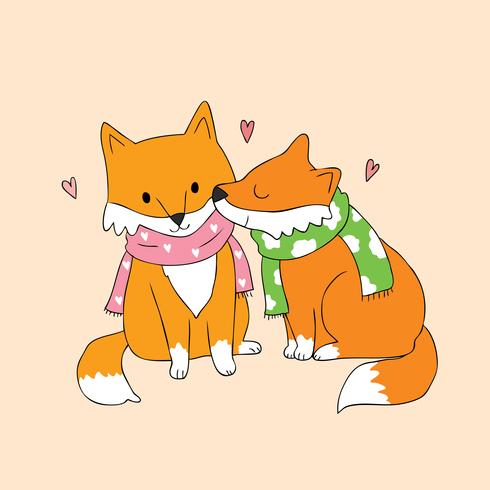 Autumn fox lover kissing vector
