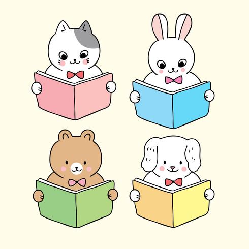 back to school animals reading book  vector