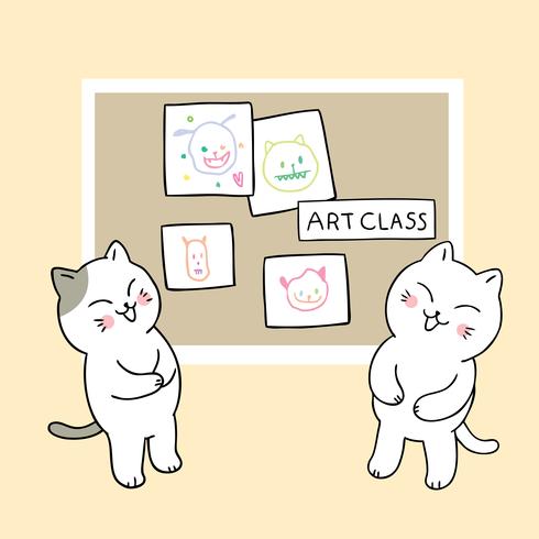 regreso a la escuela gatos graciosos en clase de arte vector