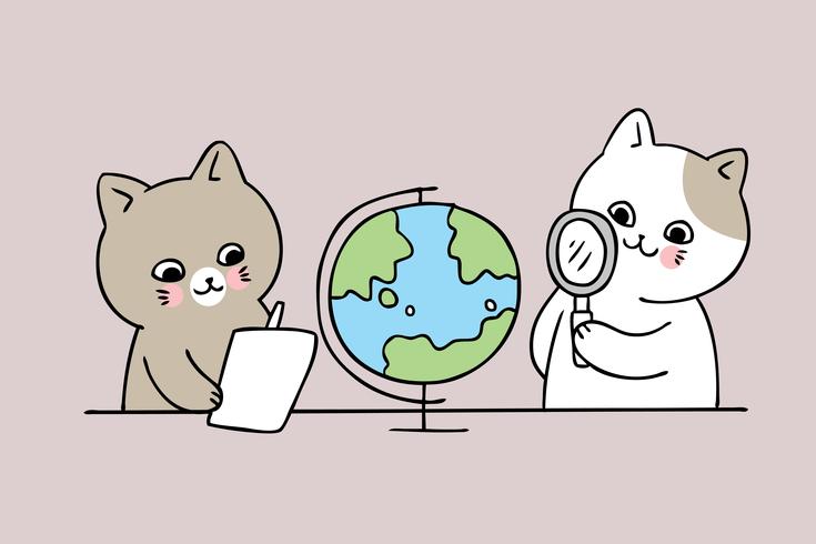 cat looking at a globe  vector