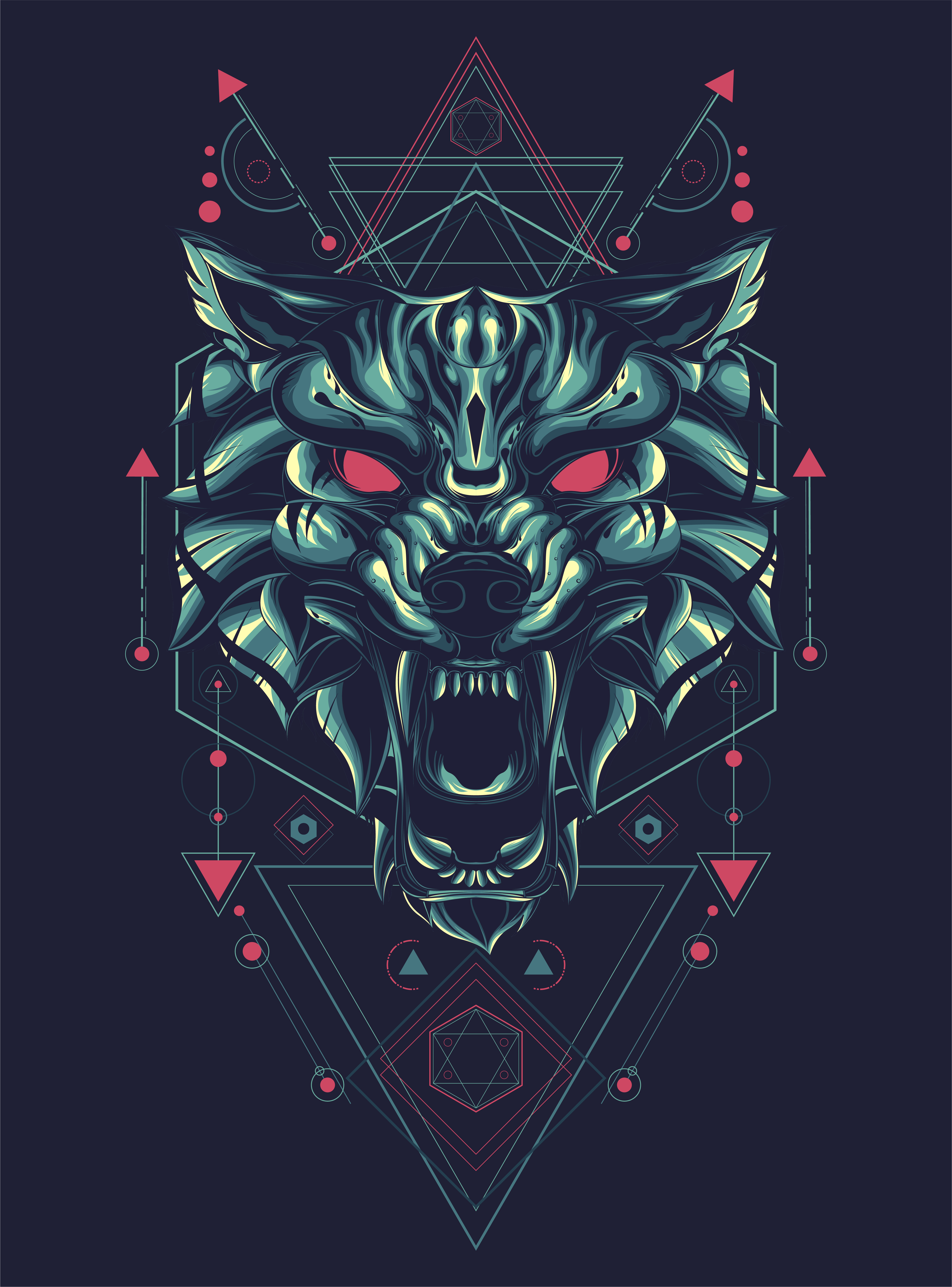 wolf geometric vector illustration tshirt design - Download Free
