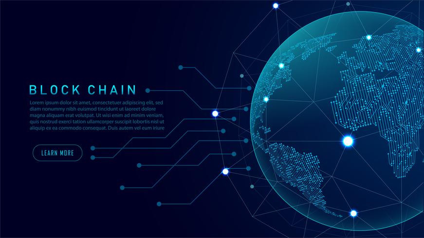 Tecnología blockchain con concepto de conexión global. vector