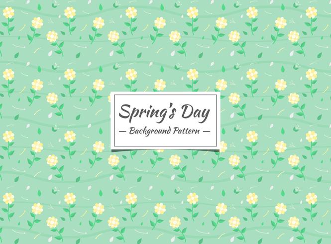Spring yellow floral pattern with green background  vector