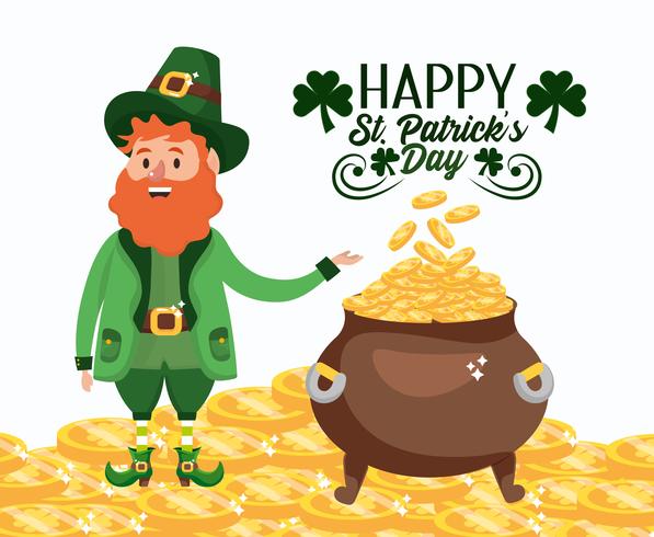 St Patrick Man with Gold Coins Inside cauldron vector