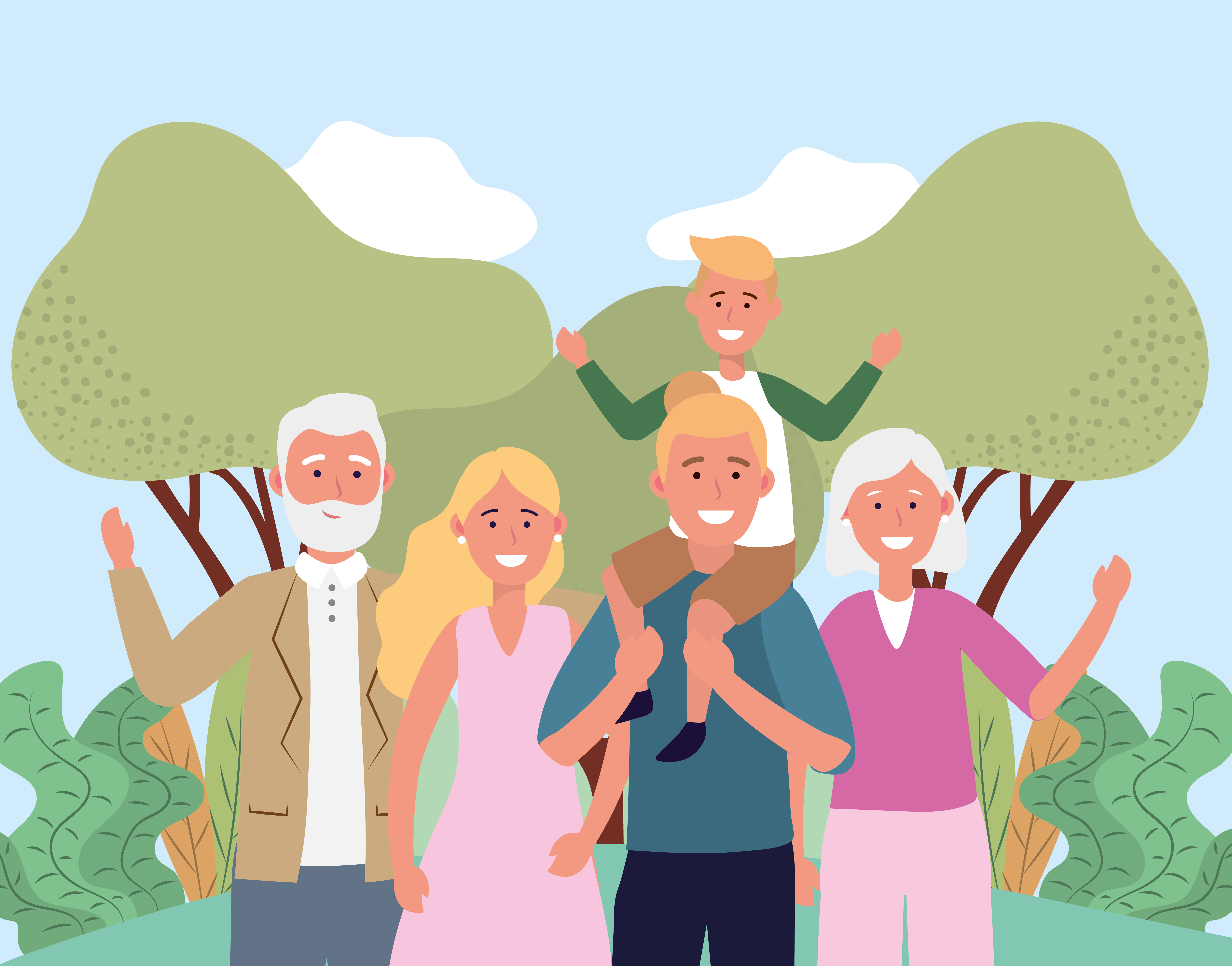 Download Cute Family With Grandparents 672695 Vector Art at Vecteezy