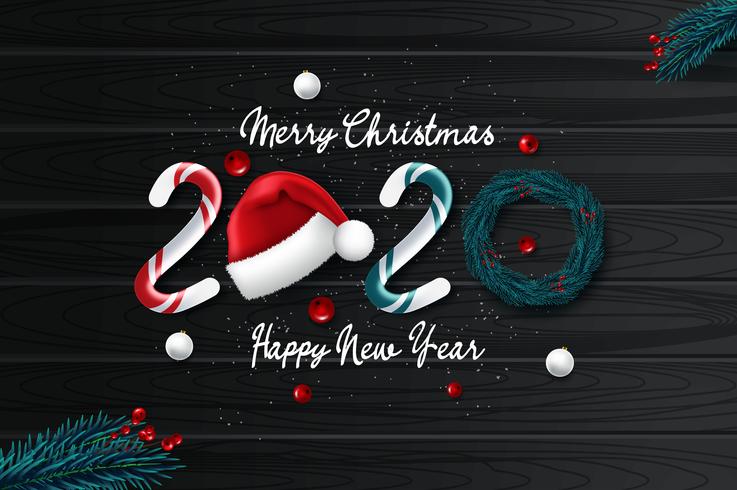 Tarjeta de año nuevo 2020 con fondo de Navidad vector