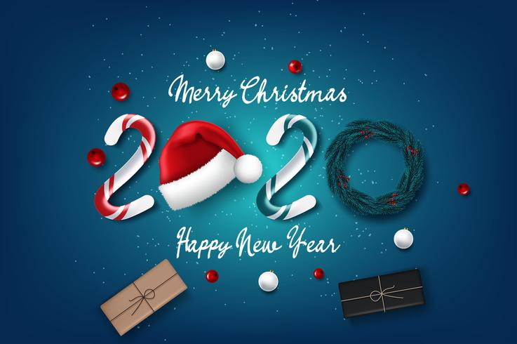 2020 new year card with Christmas background vector