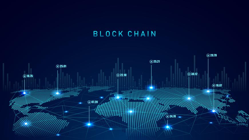 Blockchain technology with global connection concept vector