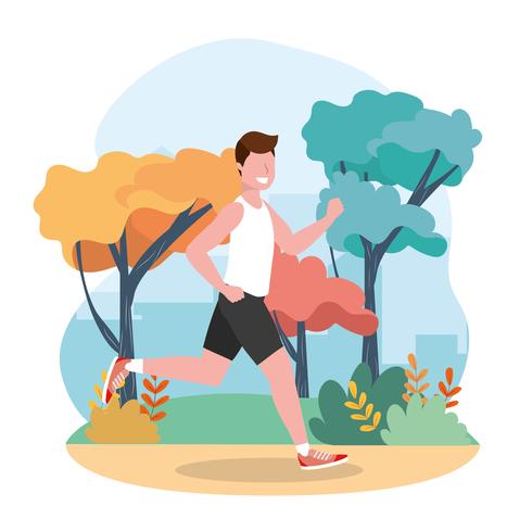 Man Exercising Running in Park vector