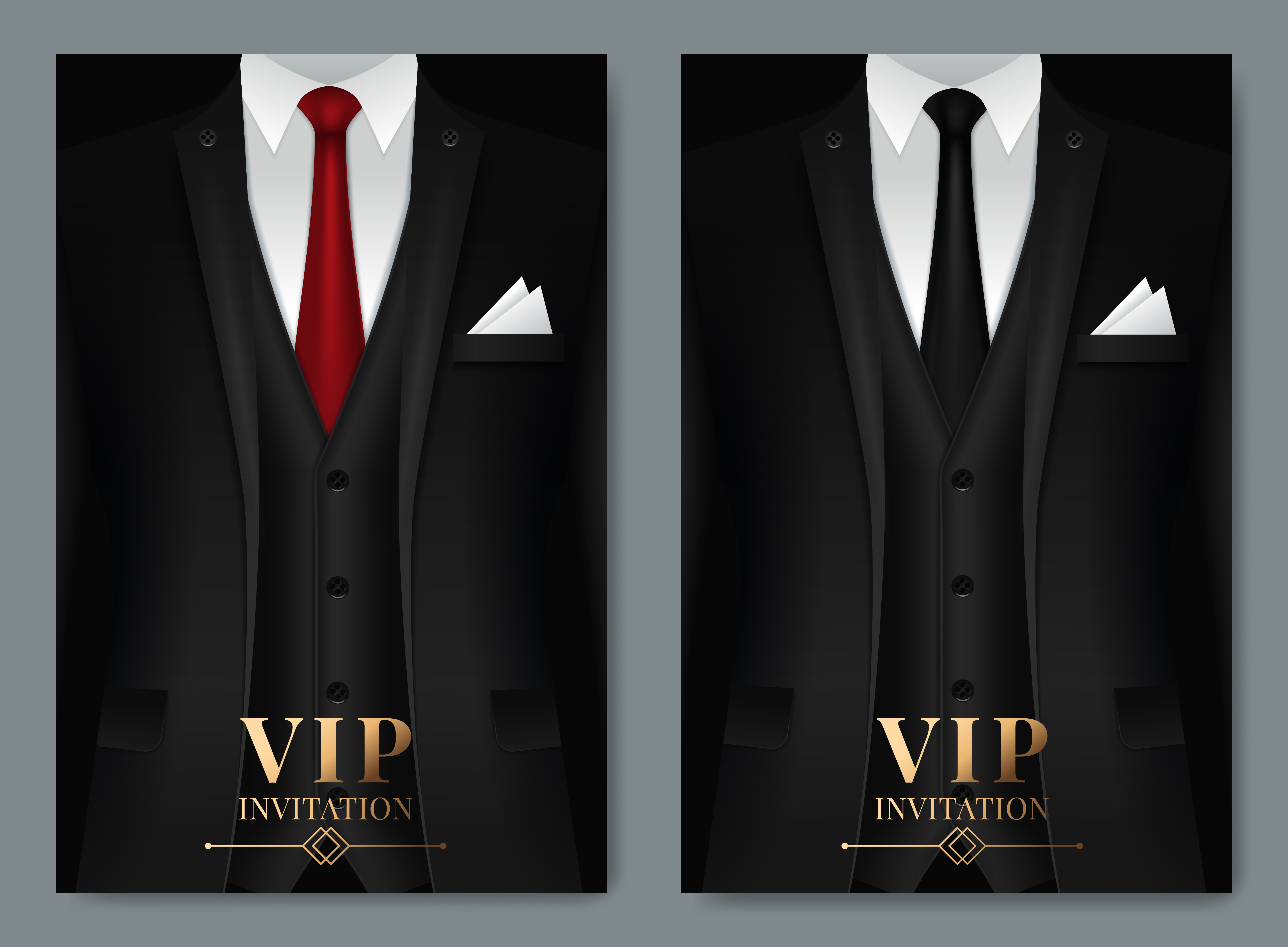 Vector Black Suit Black Tie Event Invitation Template Realistic