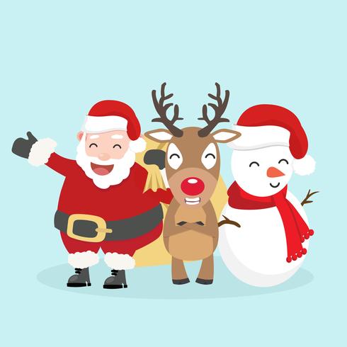 Papá Noel muñeco de nieve y renos Descargar Vectores