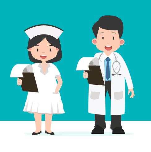 Nurse and doctor with Clipboard vector