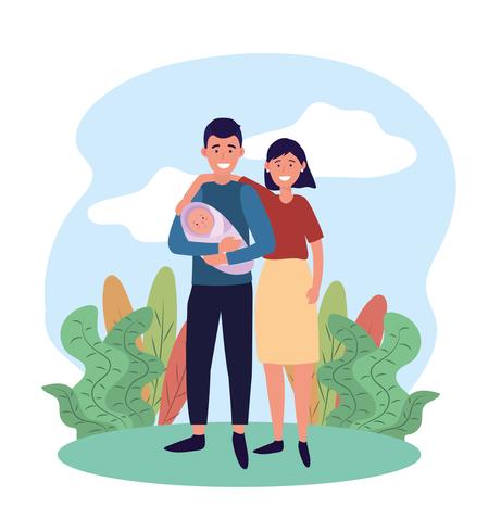 mujer y hombre pareja con su lindo bebé vector