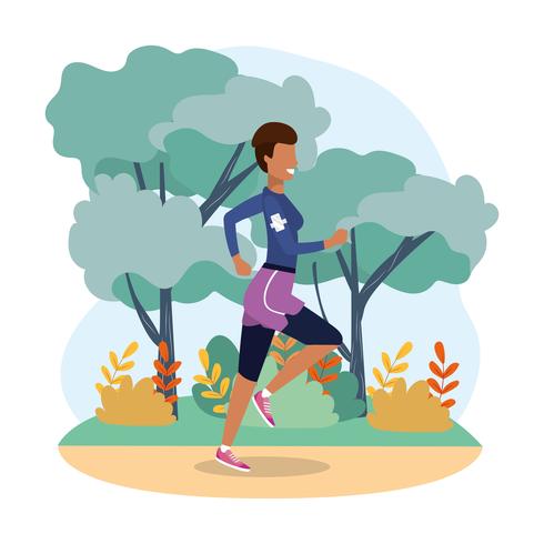 Mujer corriendo en el paisaje vector