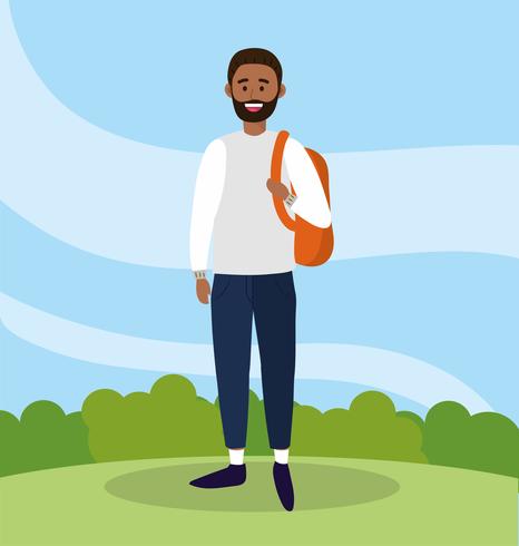 university man with beard and backpack to study vector