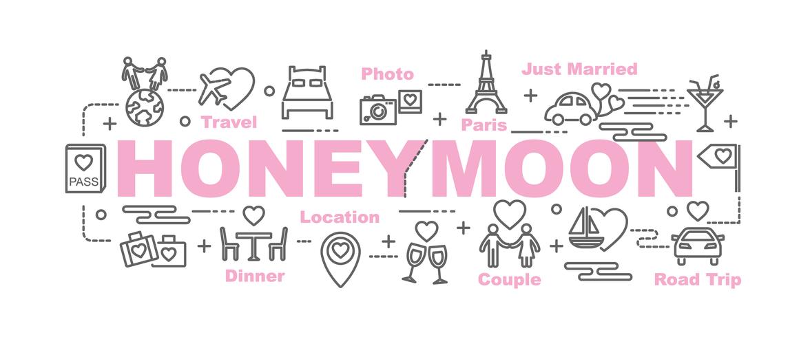 honeymoon banner with line art icons vector