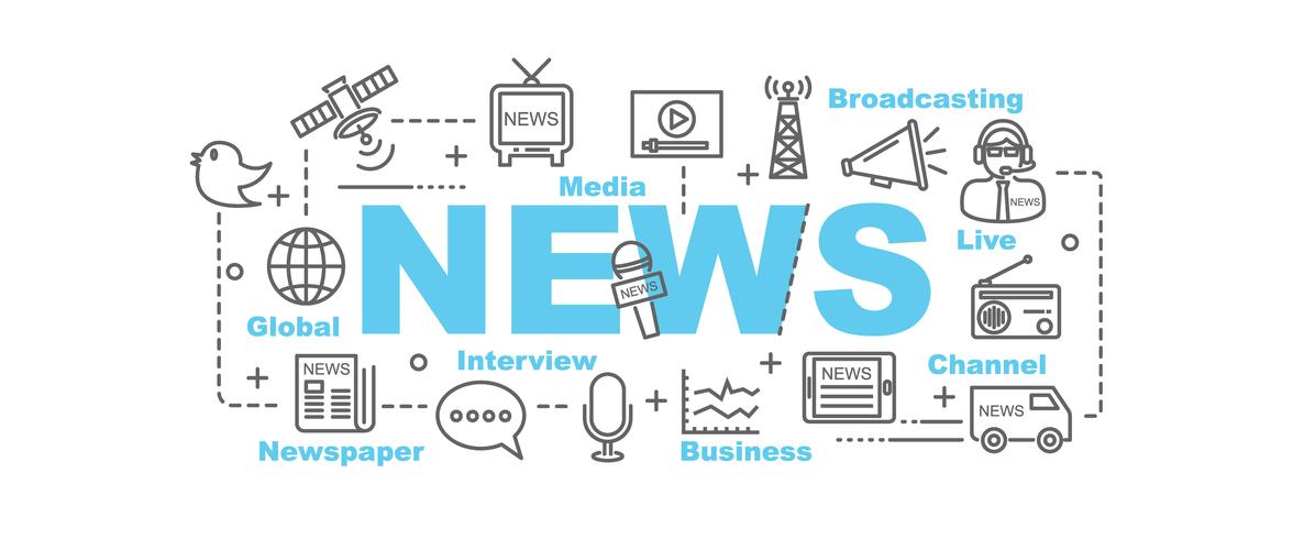 banner de noticias con iconos de arte lineal vector