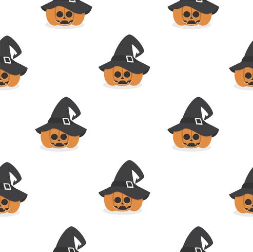 halloween pumpkin wearing witch hat pattern vector