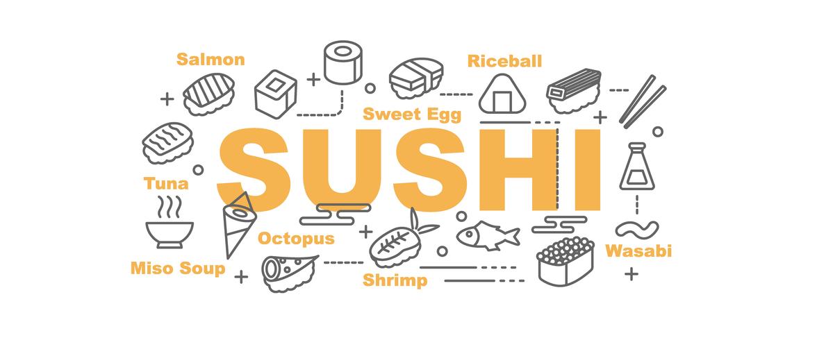 sushi banner with line art icons vector