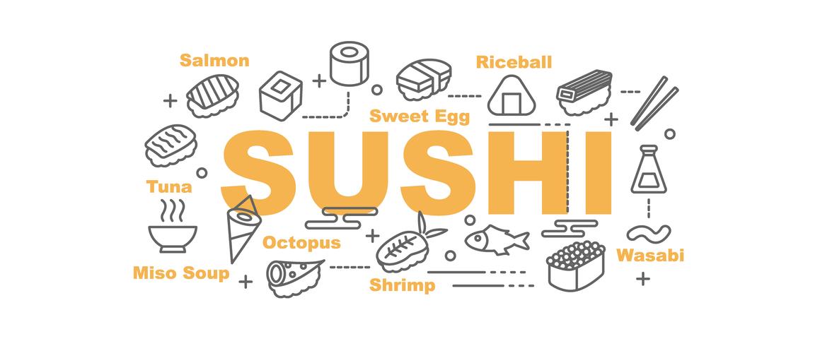 banner de sushi con iconos de arte lineal vector