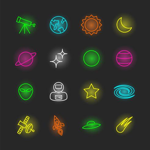 conjunto de iconos de neón espacial vector